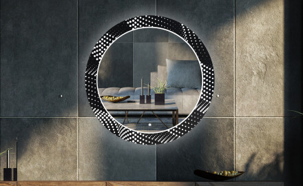 Kulaté Dekorativní zrcadlo s LED osvětlením do obývacího pokoje - Dark Wave
