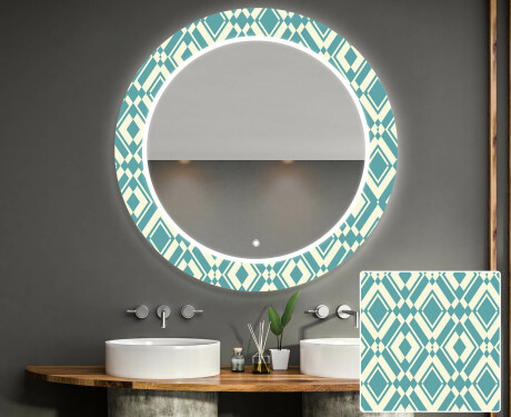 Kulaté dekorativní zrcadlo s LED osvětlením do koupelny - Abstract Seamless #1
