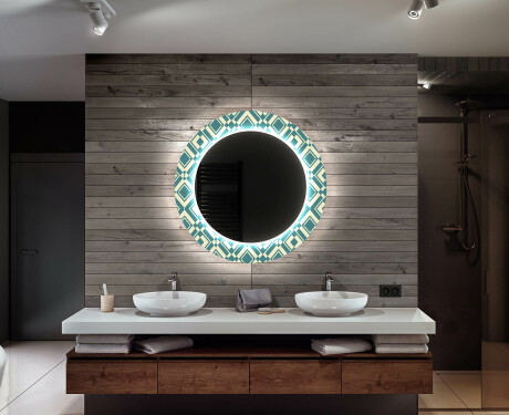 Kulaté dekorativní zrcadlo s LED osvětlením do koupelny - Abstract Seamless #12
