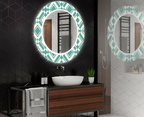 Kulaté dekorativní zrcadlo s LED osvětlením do koupelny - Abstract Seamless #2