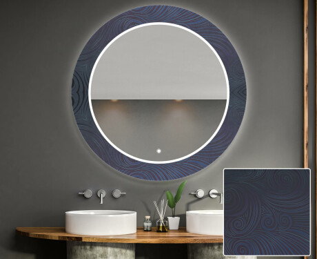 Kulaté dekorativní zrcadlo s LED osvětlením do koupelny - Blue Drawing #1