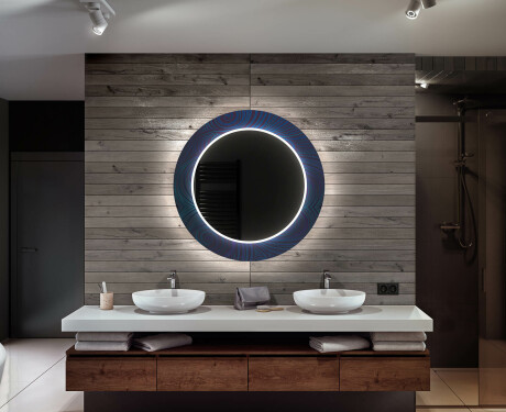 Kulaté dekorativní zrcadlo s LED osvětlením do koupelny - Blue Drawing #12
