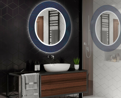 Kulaté dekorativní zrcadlo s LED osvětlením do koupelny - Blue Drawing #2