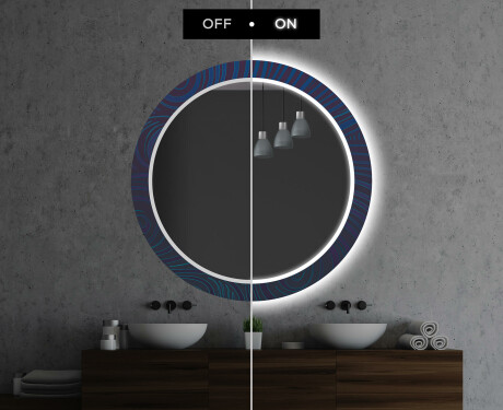 Kulaté dekorativní zrcadlo s LED osvětlením do koupelny - Blue Drawing #7