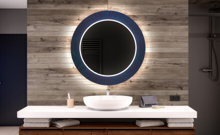 Kulaté dekorativní zrcadlo s LED osvětlením do koupelny - Blue Drawing
