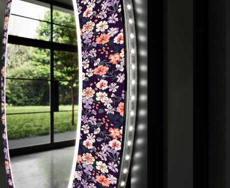 Kulaté dekorativní zrcadlo s LED osvětlením do koupelny - Elegant Flowers #11