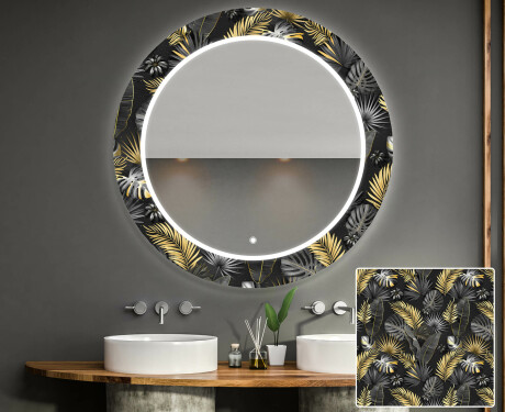 Kulaté dekorativní zrcadlo s LED osvětlením do koupelny - Goldy Palm #1