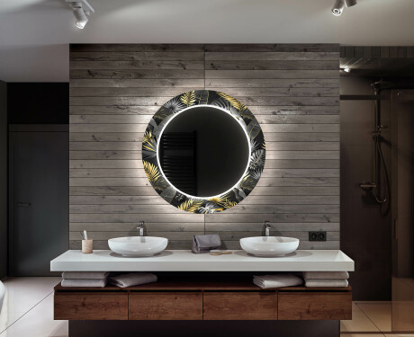Kulaté dekorativní zrcadlo s LED osvětlením do koupelny - Goldy Palm #12