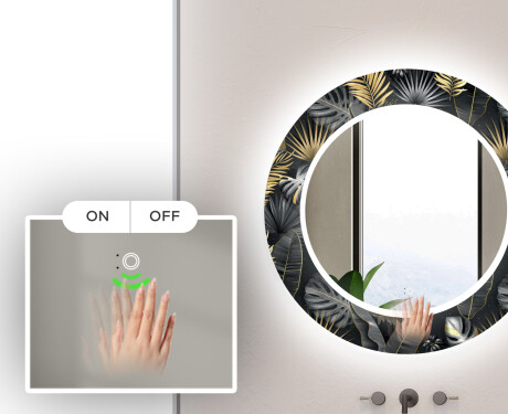 Kulaté dekorativní zrcadlo s LED osvětlením do koupelny - Goldy Palm #5