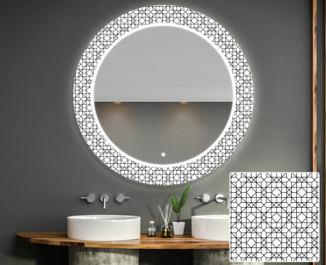 Kulaté dekorativní zrcadlo s LED osvětlením do koupelny - Industrial