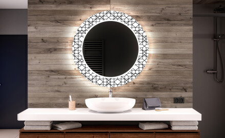 Kulaté dekorativní zrcadlo s LED osvětlením do koupelny - Industrial