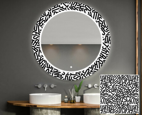 Kulaté dekorativní zrcadlo s LED osvětlením do koupelny - Letters #1
