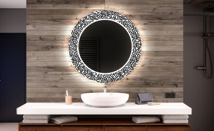 Kulaté dekorativní zrcadlo s LED osvětlením do koupelny - Letters