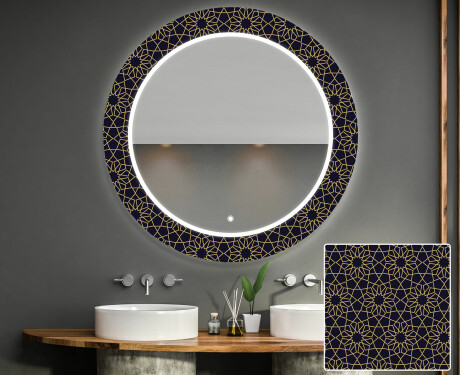 Kulaté dekorativní zrcadlo s LED osvětlením do koupelny - Ornament