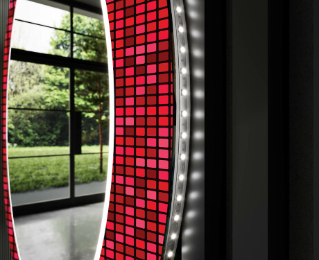 Kulaté dekorativní zrcadlo s LED osvětlením do koupelny - Red Mosaic #11