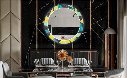 Kulaté Dekorativní zrcadlo s LED osvětlením do jídelny - Abstract Geometric