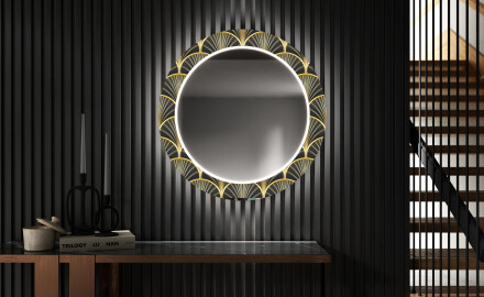 Kulaté Dekorativní zrcadlo s LED osvětlením do předsíně - Art Deco