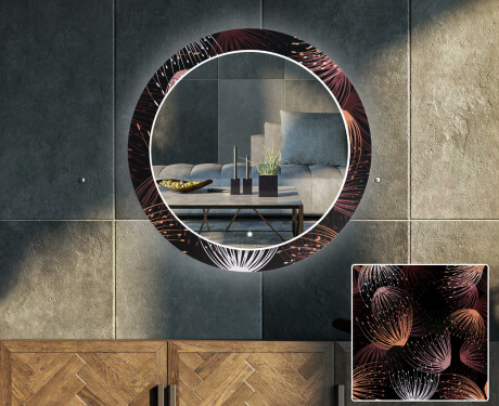 Kulaté Dekorativní zrcadlo s LED osvětlením do obývacího pokoje - Dandelion #1
