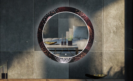 Kulaté Dekorativní zrcadlo s LED osvětlením do obývacího pokoje - Dandelion