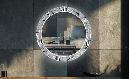 Kulaté Dekorativní zrcadlo s LED osvětlením do obývacího pokoje - Black and white jungle