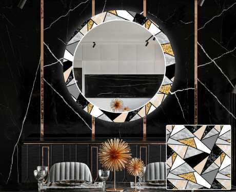 Kulaté Dekorativní zrcadlo s LED osvětlením do jídelny - Marble Pattern