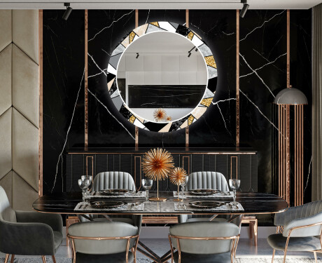 Kulaté Dekorativní zrcadlo s LED osvětlením do jídelny - Marble Pattern #12