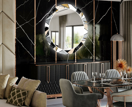 Kulaté Dekorativní zrcadlo s LED osvětlením do jídelny - Marble Pattern #2