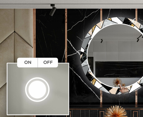 Kulaté Dekorativní zrcadlo s LED osvětlením do jídelny - Marble Pattern #4