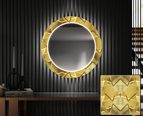 Kulaté Dekorativní zrcadlo s LED osvětlením do předsíně - Gold Triangles #1