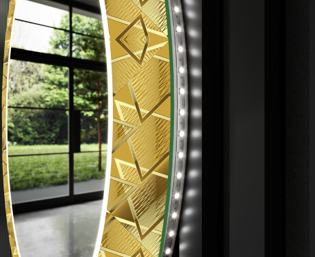 Kulaté Dekorativní zrcadlo s LED osvětlením do předsíně - Gold Triangles #11