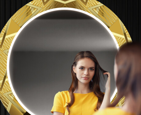 Kulaté Dekorativní zrcadlo s LED osvětlením do předsíně - Gold Triangles #12