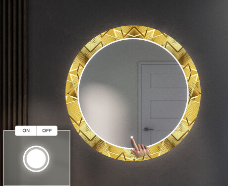 Kulaté Dekorativní zrcadlo s LED osvětlením do předsíně - Gold Triangles #4