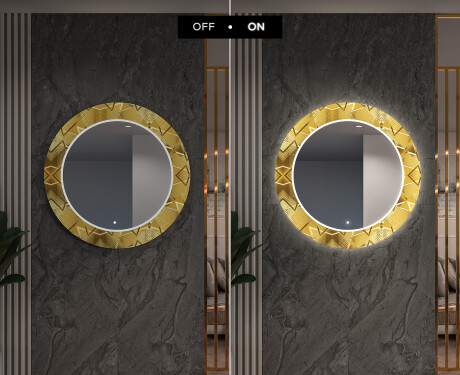 Kulaté Dekorativní zrcadlo s LED osvětlením do předsíně - Gold Triangles #7