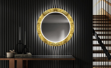 Kulaté Dekorativní zrcadlo s LED osvětlením do předsíně - Gold Triangles