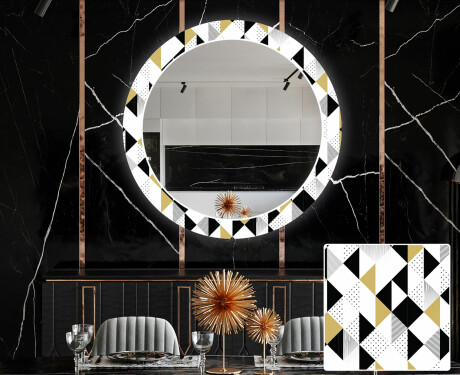 Kulaté Dekorativní zrcadlo s LED osvětlením do jídelny - Geometric Patterns