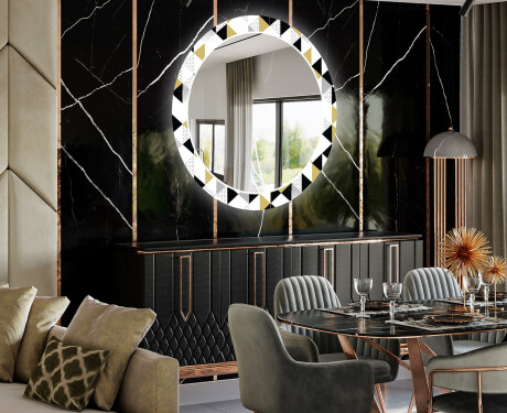 Kulaté Dekorativní zrcadlo s LED osvětlením do jídelny - Geometric Patterns #2