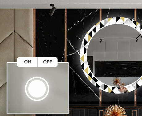 Kulaté Dekorativní zrcadlo s LED osvětlením do jídelny - Geometric Patterns #4