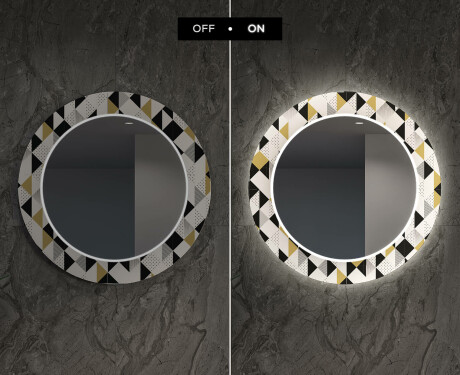 Kulaté Dekorativní zrcadlo s LED osvětlením do jídelny - Geometric Patterns #7