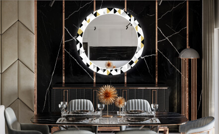 Kulaté Dekorativní zrcadlo s LED osvětlením do jídelny - Geometric Patterns