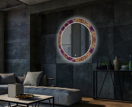 Kulaté Dekorativní zrcadlo s LED osvětlením do obývacího pokoje - Gold Mandala #2