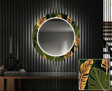Kulaté Dekorativní zrcadlo s LED osvětlením do předsíně - Botanical Flowers #1