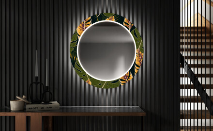 Kulaté Dekorativní zrcadlo s LED osvětlením do předsíně - Botanical Flowers