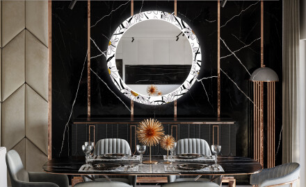 Kulaté Dekorativní zrcadlo s LED osvětlením do jídelny - Chamomile