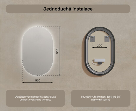 Koupelnové zrcadlo s LED podsvícením 50x80cm s chladnou barvou LED 7000K, teplou barvou 3000K nebo neutrální barvou 4500K #7
