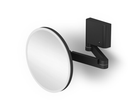 Kosmetické zrcátko s 5násobným zvětšením, kulaté, s LED podsvícením, plynulá regulace barvy světla, sklopné, dvojité pohyblivé rameno / matná černá