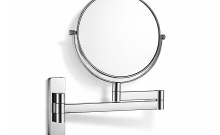 Kosmetické zrcátko, rovné / 3× zvětšovací, kulaté, sklopné, s dvojitým pohyblivým ramenem / chrom