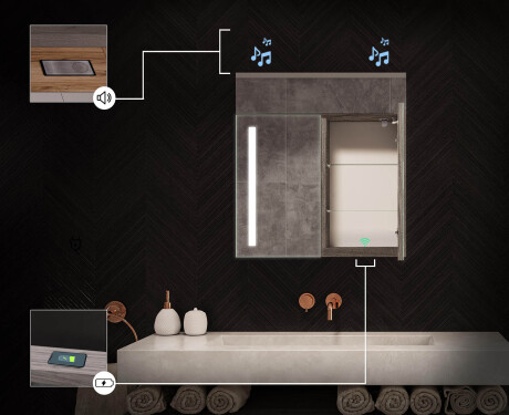 Koupelnová skříňka s LED zrcadlem L02 Emily 66,5 x 72 cm v barvě Oslo dub #6