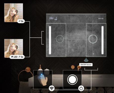 Závěsná koupelnová skříňka s LED zrcadlem L02 Emily 100 x 72 cm v barvě San Marino #5