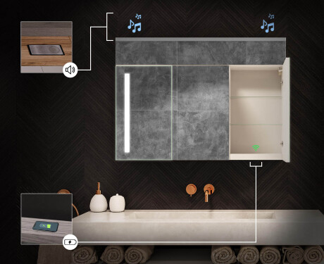 Závěsná koupelnová skříňka s LED zrcadlem L02 Emily 100 x 72 cm v barvě Oslo dub #6