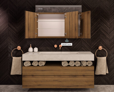 Závěsná koupelnová skříňka s LED zrcadlem L02 Emily 100 x 72 cm v barvě Oslo dub #8